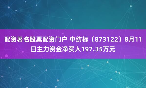 配资著名股票配资门户 中纺标（873122）8月11日主力资金净买入197.35万元